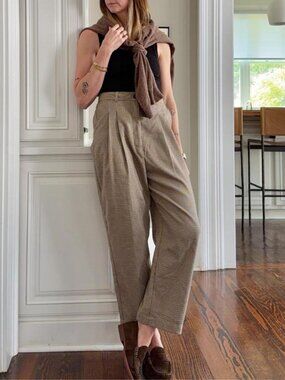 Oak + Fort Houndstooth Pleated Trousers — Brown/Beige